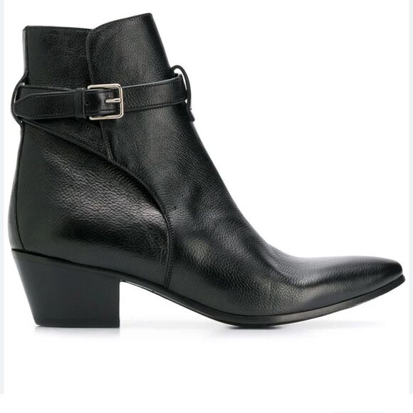 Saint Laurent Wyatt Jodhpur Buckled Leather Ankle Boots - Picture 1 of 7